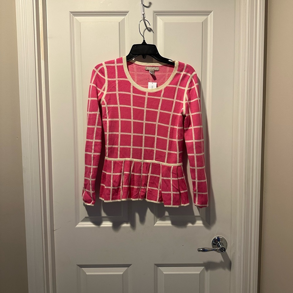Pink Grid Pattern Women's Peplum Banana Republic Sweater
